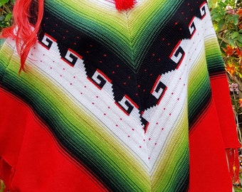 Vintage Poncho ヴィンテージポンチョ ヴィンテージ ポンチョ: 1970 年代の豪華なヴィンテージの赤、白、緑の