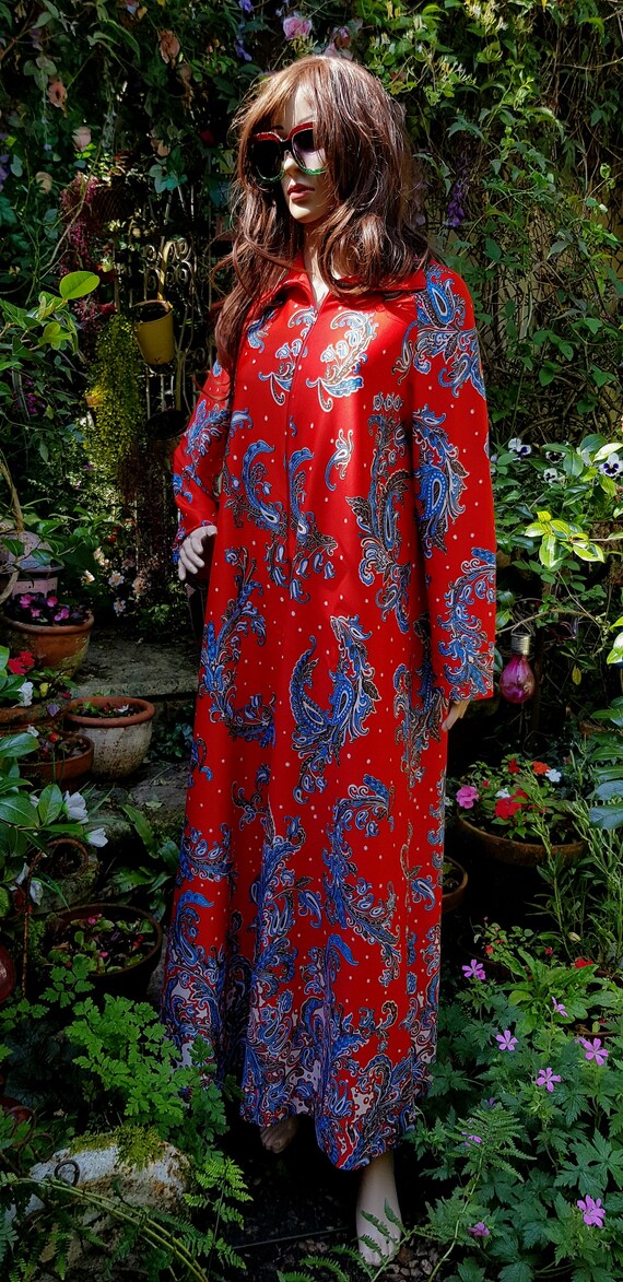 UK 16 (US 12) Funky Vintage 1960s Red Paisley Zip… - image 7