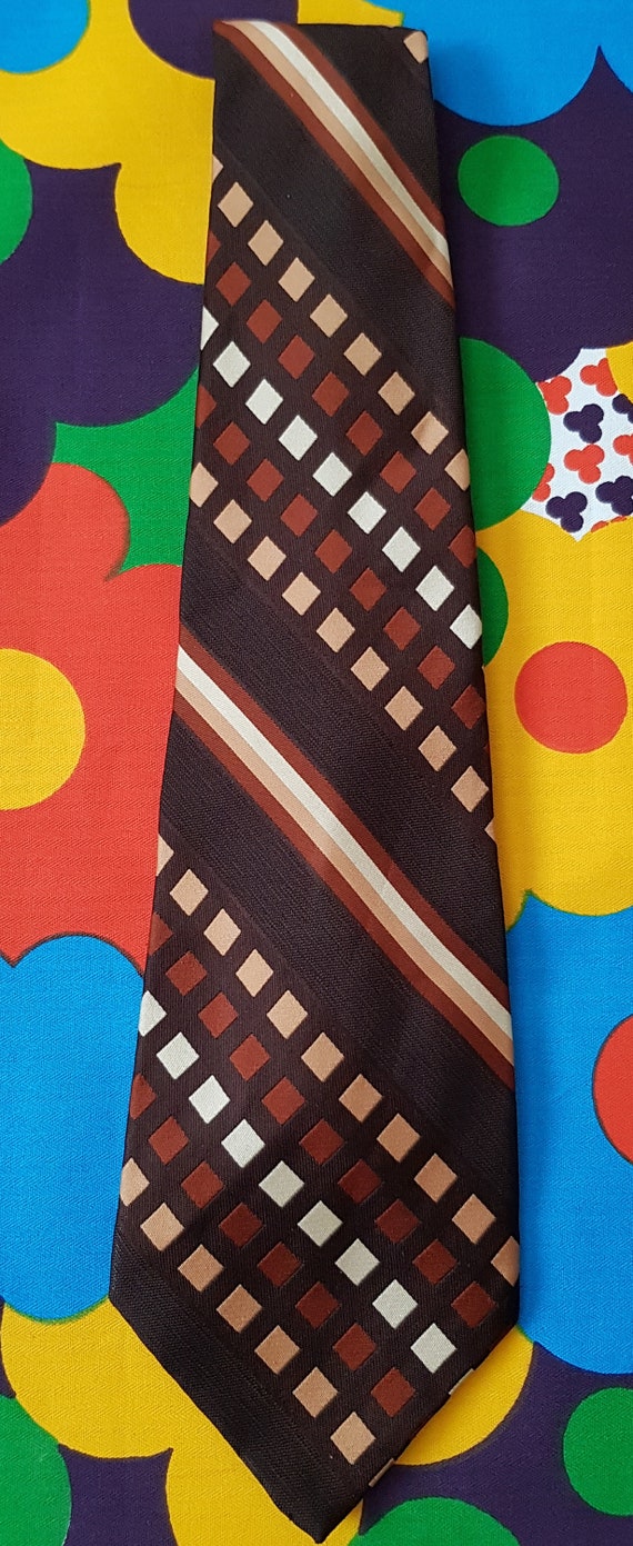 Vintage Men's Tie: Groovy Vintage 1970s Brown, Be… - image 3