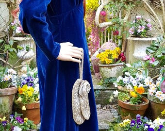 UK 10 (US 6) Stunning Vintage 1970s Midnight Blue Velvet