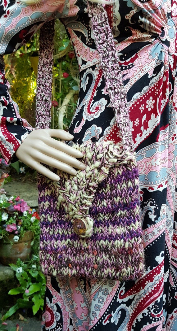 Vintage Bag: Lovely Vintage Handmade Purple and B… - image 2