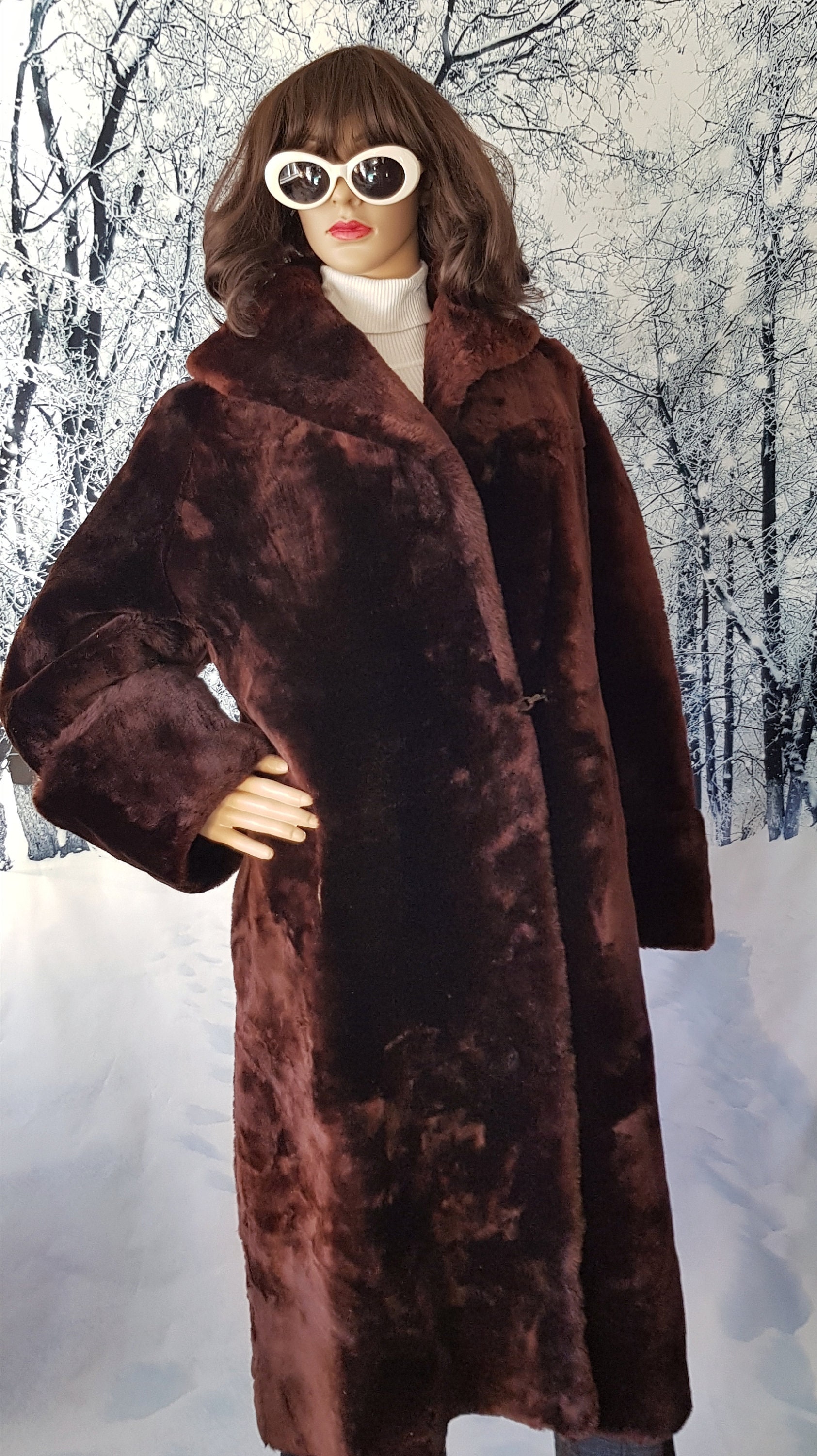 ジャケット・アウター Ameri VINTAGE SHEEP MOUTON LONG COAT Vintage Coat: Lovely Vintage 1950s/1960s Dark Brown 