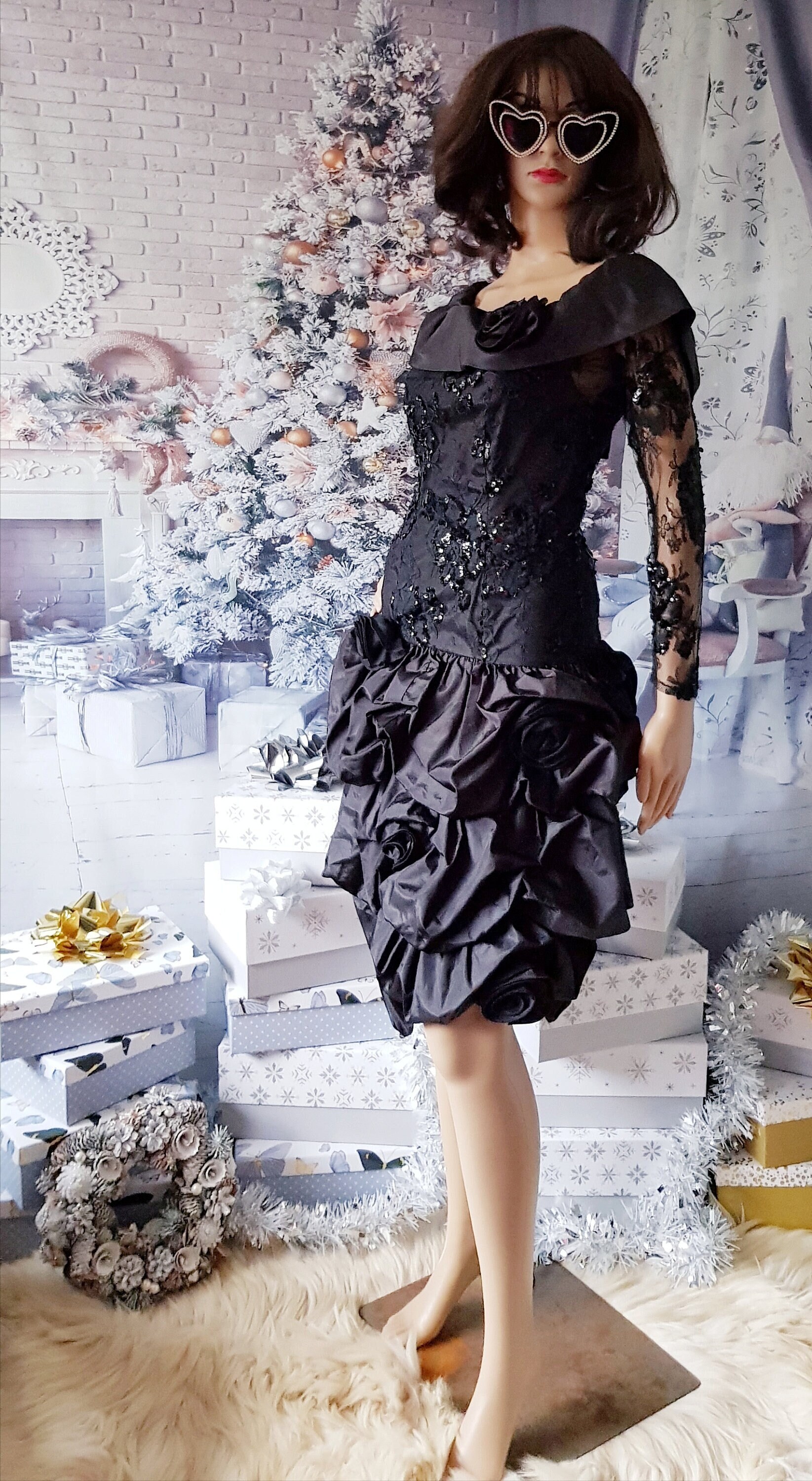 Vintage Black Frank O sequin appliqué with wisp Vintage 1970s Black Silk Sequin, Bead and Applique Jacket in  main image 2