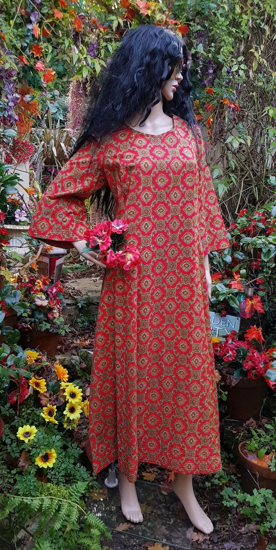 Vintage Kaftan: Gorgeous Vintage 1970s Red Green … - image 5