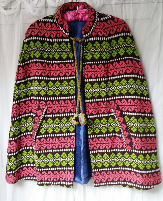 Gorgeous Rare Vintage 1970s Pink and Green Geometr