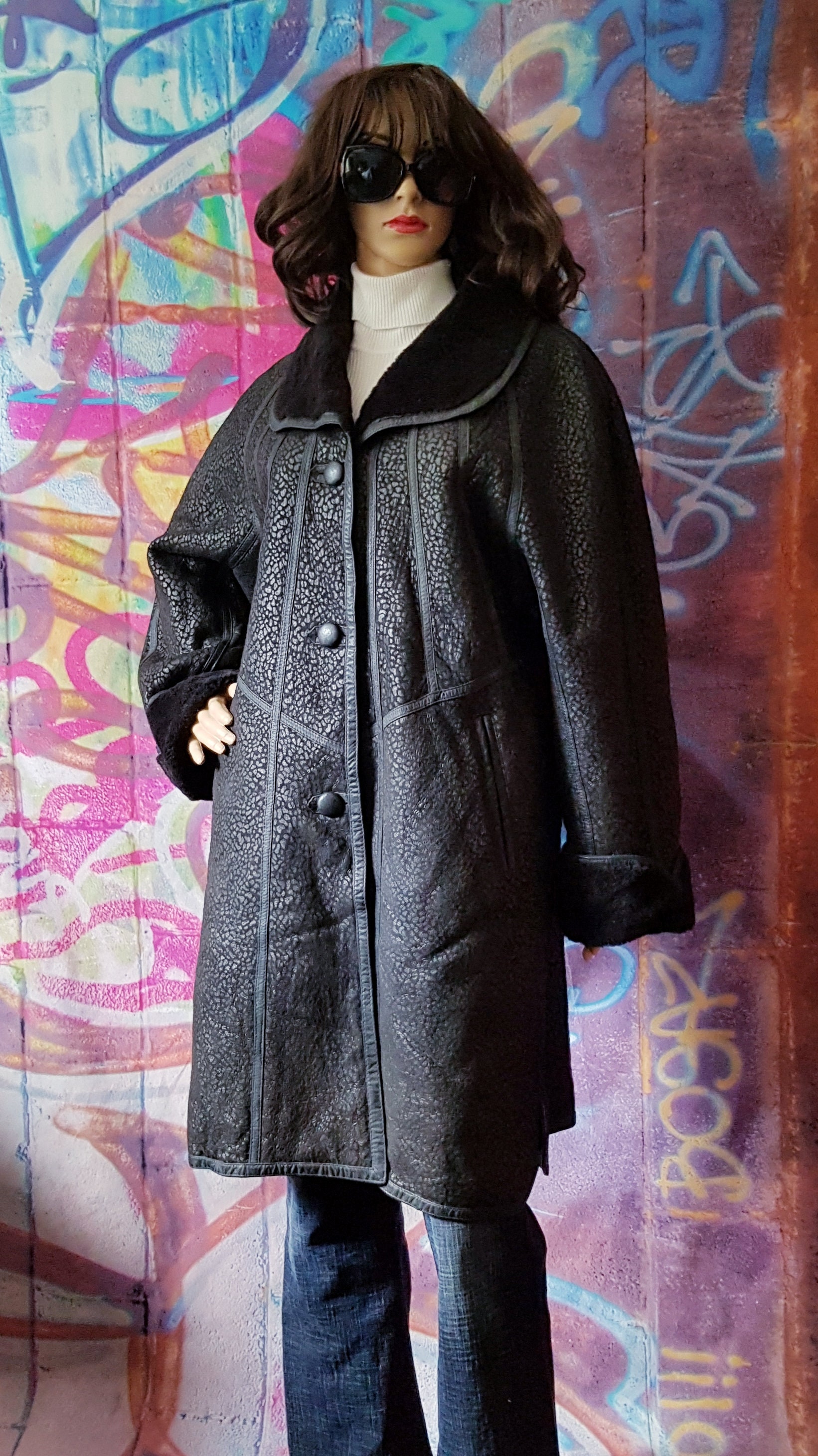 Fantastic Vintage 1980s Black Textured Leather Jacket Fantastic Vintage 1980s Black Textured Leather Jacket