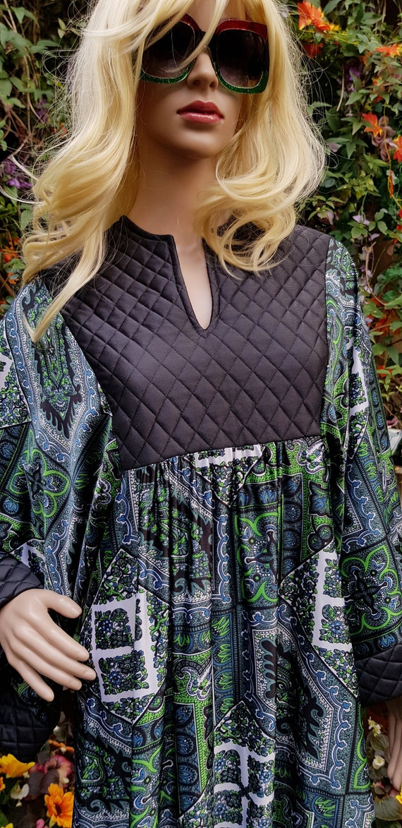 Vintage Kaftan: Amazing Vintage 1970s Green Black… - image 6