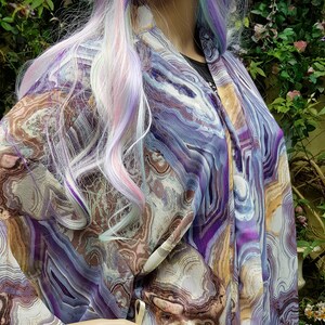 UK 10 US 6 Lovely Vintage Blue, Purple, Orange, Brown Sheer Chiffon Kimono Style Summer Jacket/Top image 6