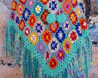 Vintage Poncho: Gorgeous Upcycled Vintage Turquoise Blue
