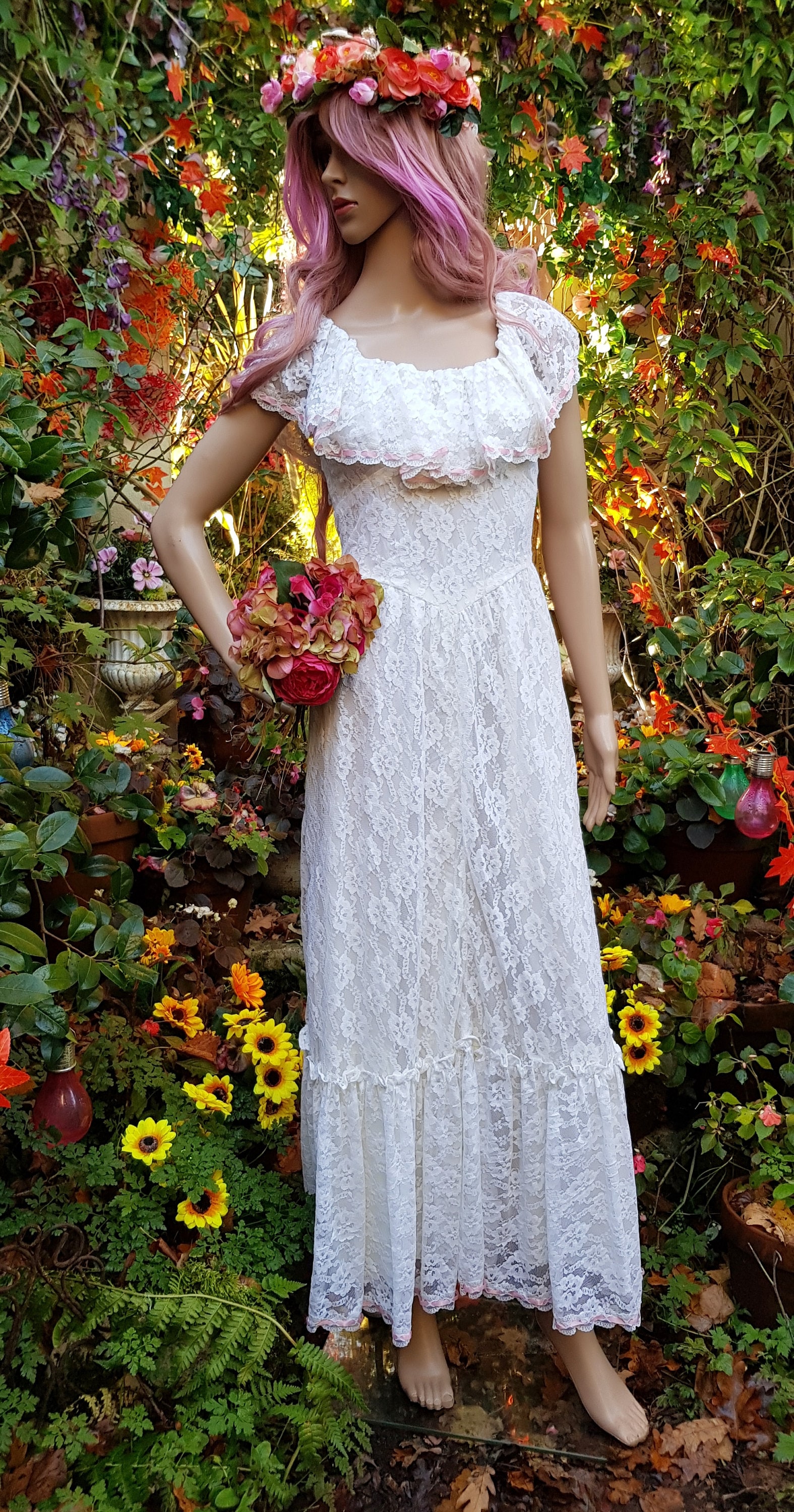 Gorgeous Vintage 1970s Lace off the Shoulder White Maxi Dress - Etsy