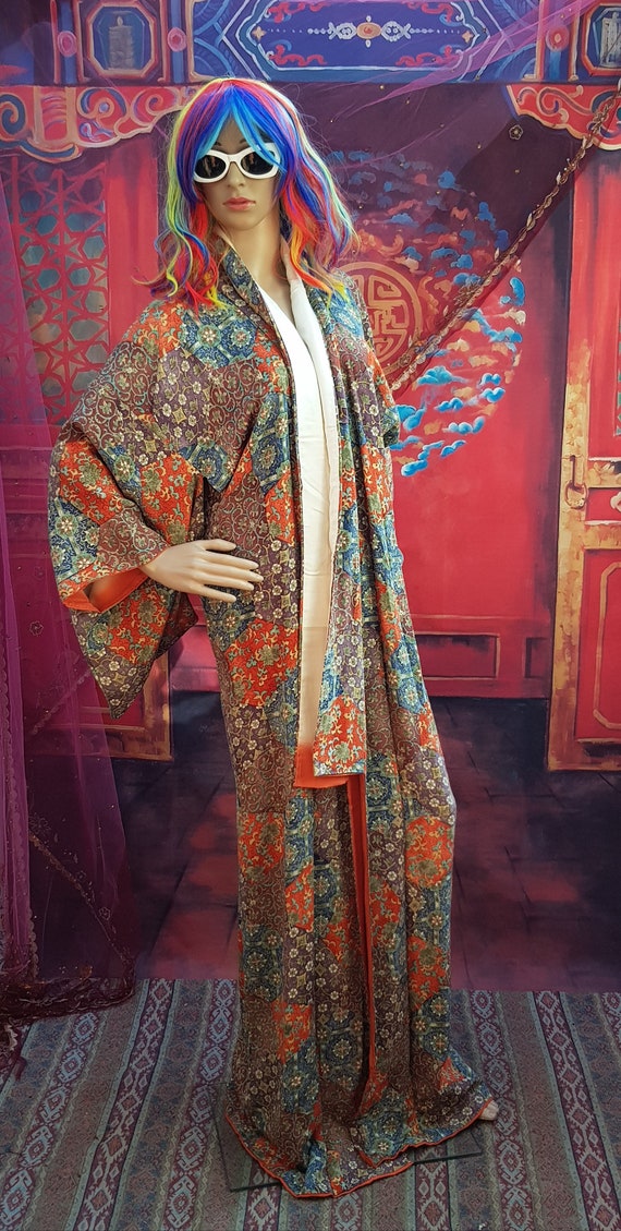 Vintage Kimono: Stunning Vintage 1970s Orange Blu… - image 4