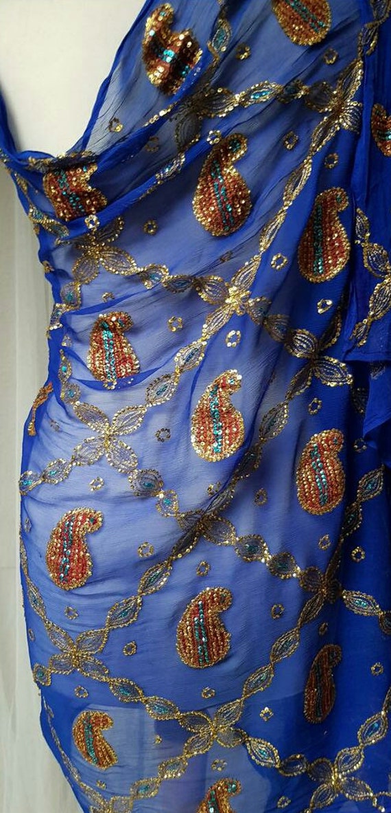 Vintage Shawl: Gorgeous Vintage Blue Silk Chiffon… - image 3