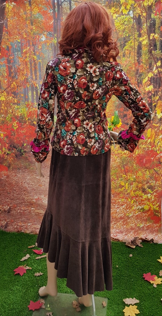 Vintage Skirt Lovely Vintage 1990s Chocolate Brown Suede Ruffle