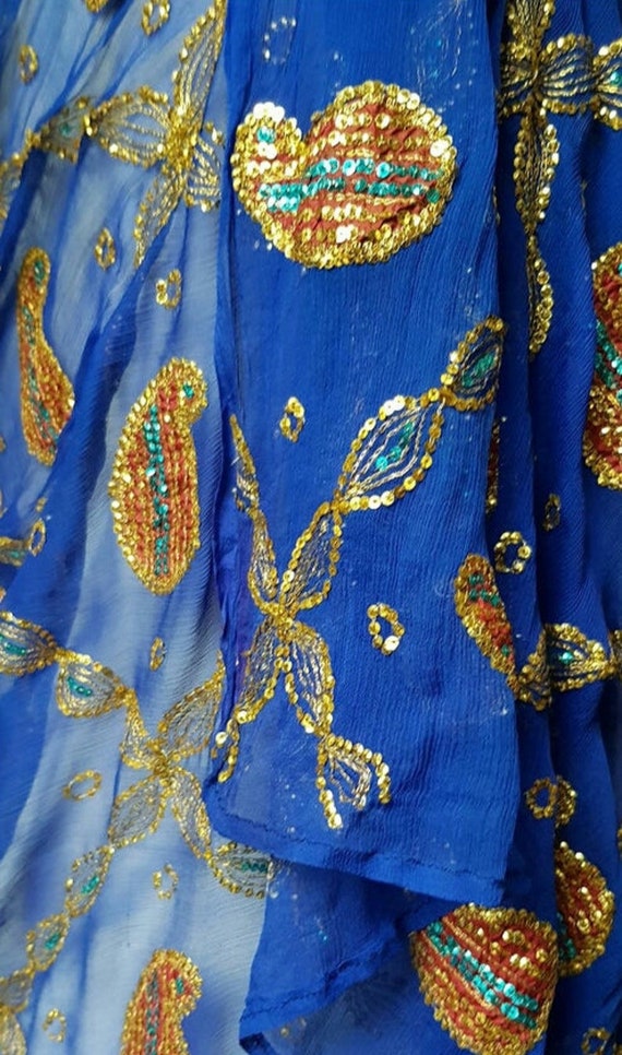 Vintage Shawl: Gorgeous Vintage Blue Silk Chiffon… - image 7