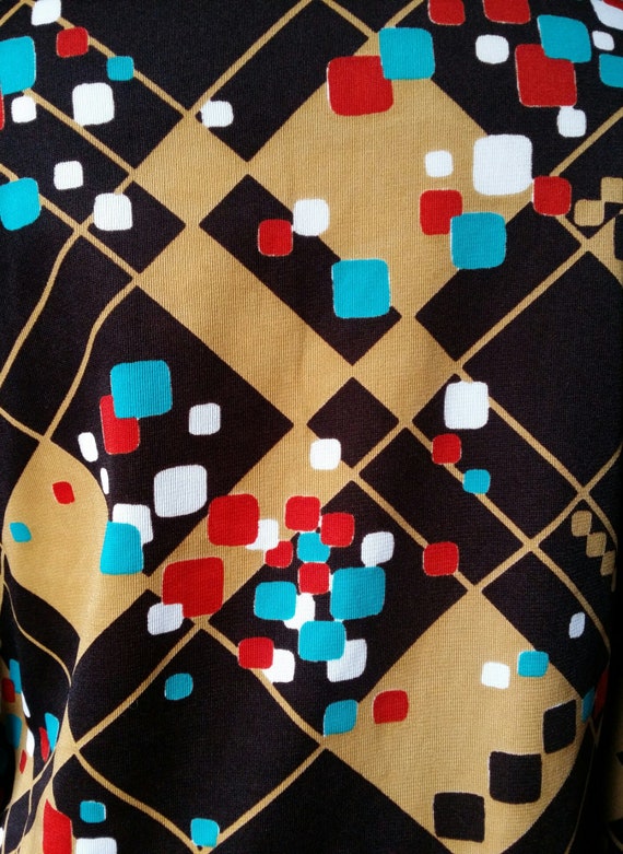 Funky Vintage 1970s Brown, Mustard Yellow, Blue an
