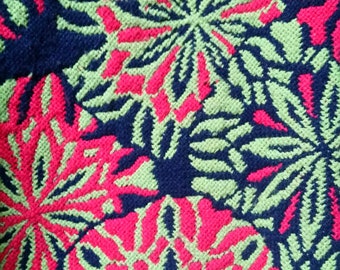 Vintage Poncho: Stunning Vintage 1960s Red, Lime Green and Black Flower Power Reversable Welsh Wool Tapestry Poncho / Cape with Fringe