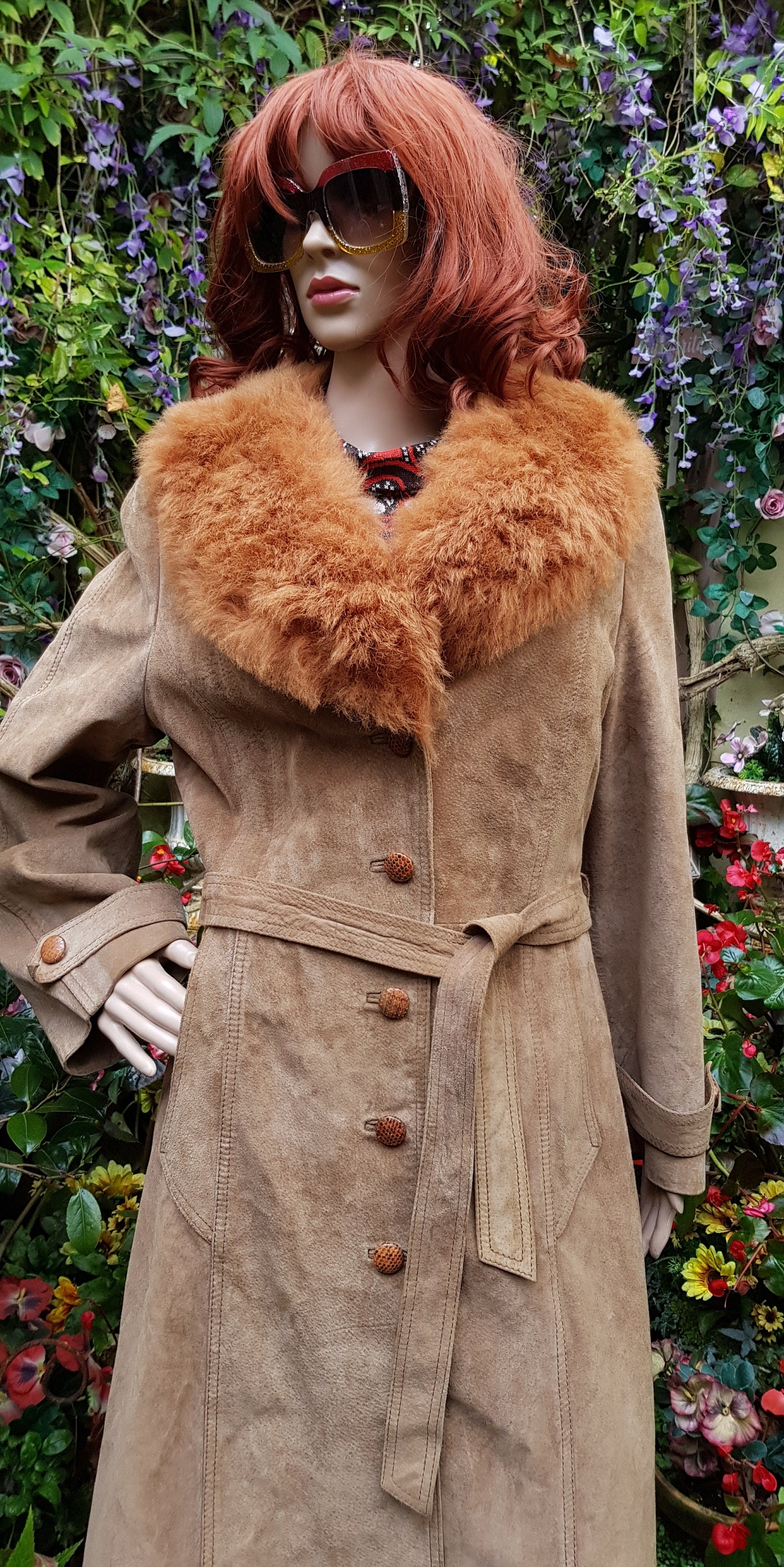 Gorgeous Vintage 1970s Camel Colour Suede Coat With