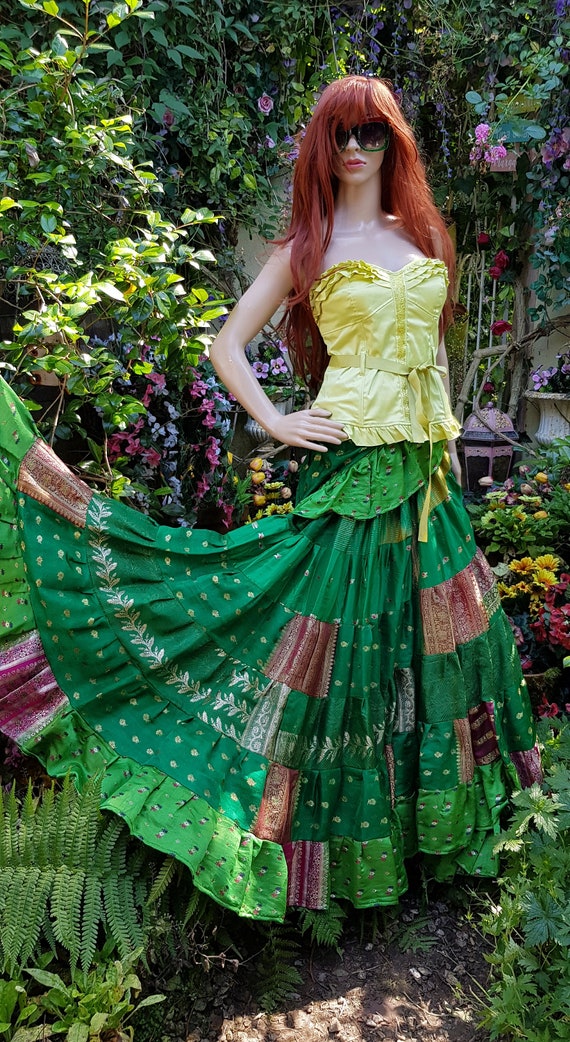 Vintage Skirt: Amazing Vintage Green and Burgundy… - image 2