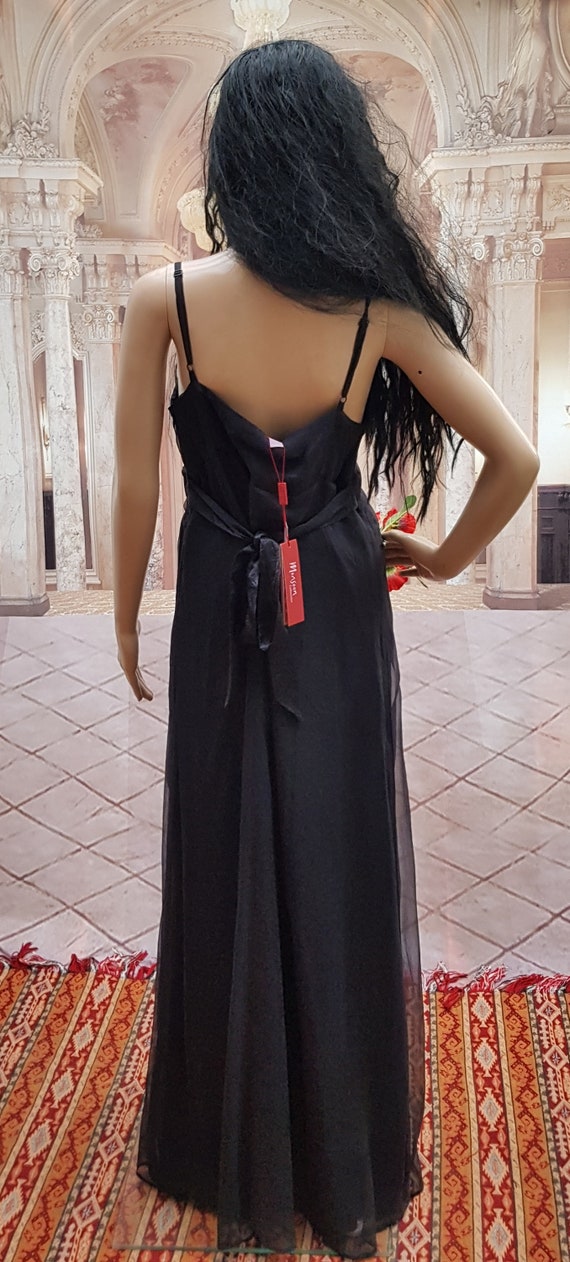 sachin and babi light blue dress Regency Empire Waist Puff Sleeve Chiffon Maxi Bridesmaid Dress In Black