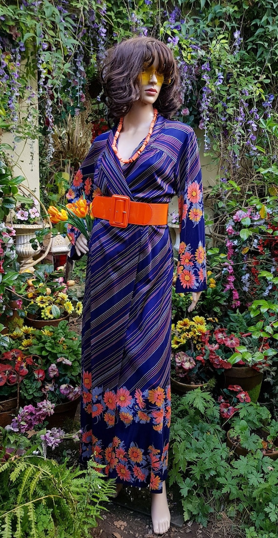 open lace back dress Blue and Orange Floral Midi Dress main image 1