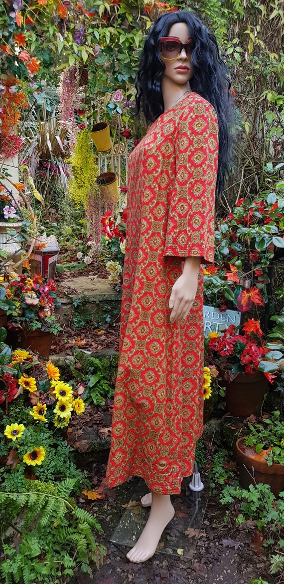 Vintage Kaftan: Gorgeous Vintage 1970s Red Green … - image 9