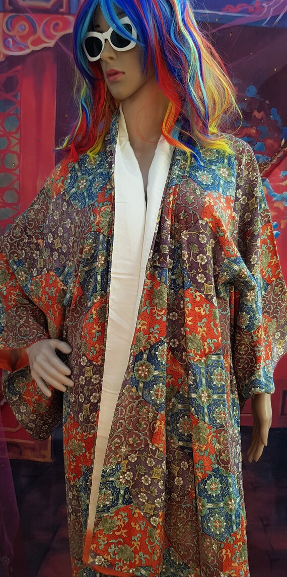 Vintage Kimono: Stunning Vintage 1970s Orange Blu… - image 6