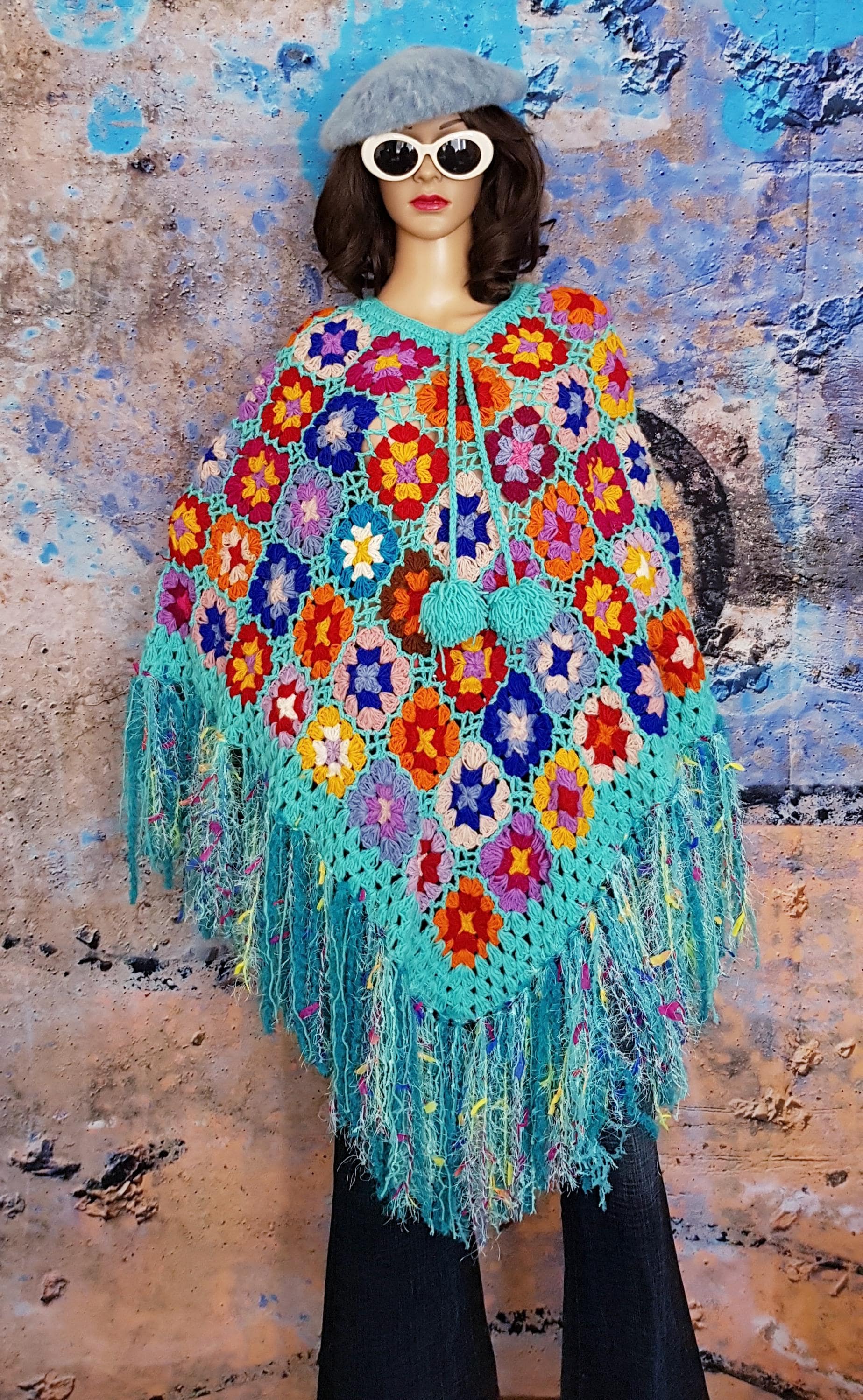 Vintage Poncho: Gorgeous Upcycled Vintage Turquoise Blue