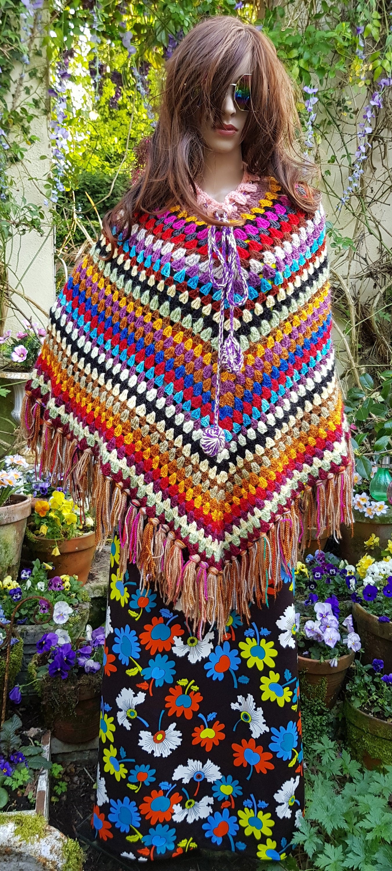 Vintage Poncho: Gorgeous Vintage 1970's Bohemian Hippie Chic Hand