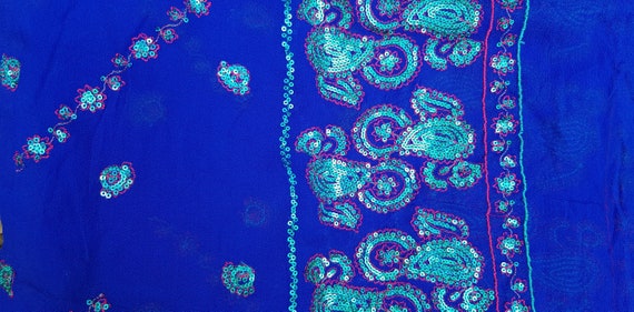 Vintage Shawl: Stunning Vintage Bright Blue, Turq… - image 1