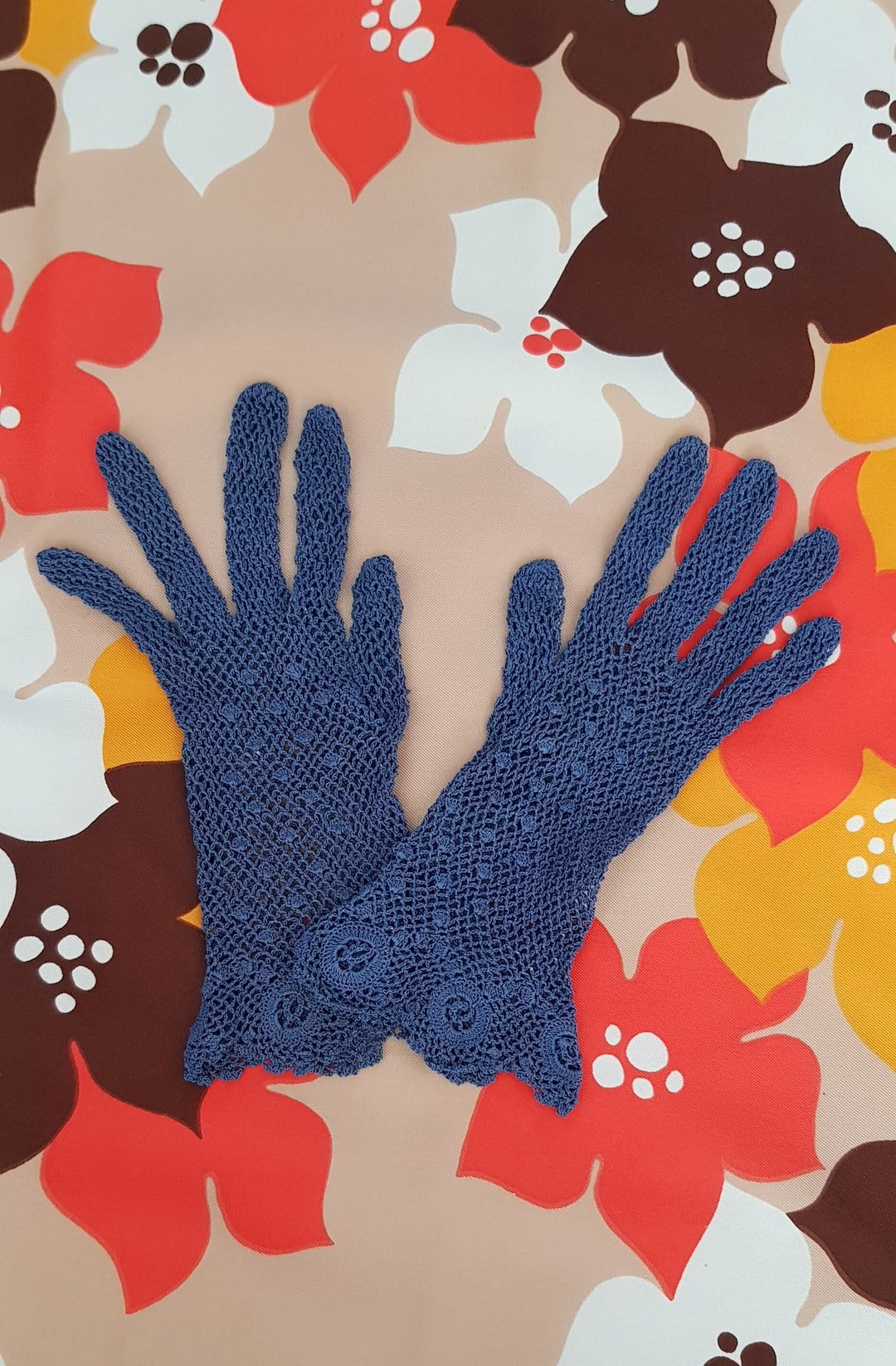 Vintage Gloves Cute Vintage 1960s Navy Blue Lace Gloves Etsy