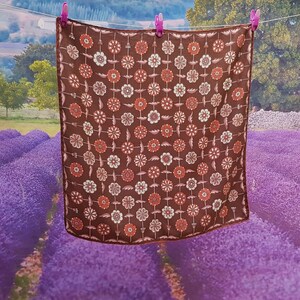 Ladies Scarf: Lovely Vintage 1960s / 1970s Brown and Pink Floral Flower Power Square Silk Scarf
