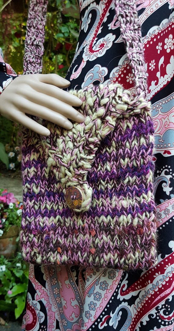 Vintage Bag: Lovely Vintage Handmade Purple and B… - image 4