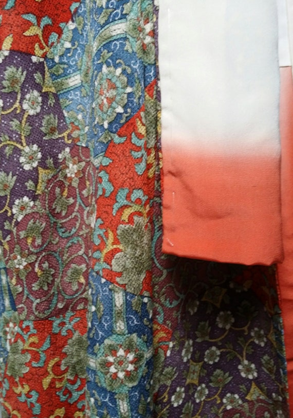 Vintage Kimono: Stunning Vintage 1970s Orange Blu… - image 5
