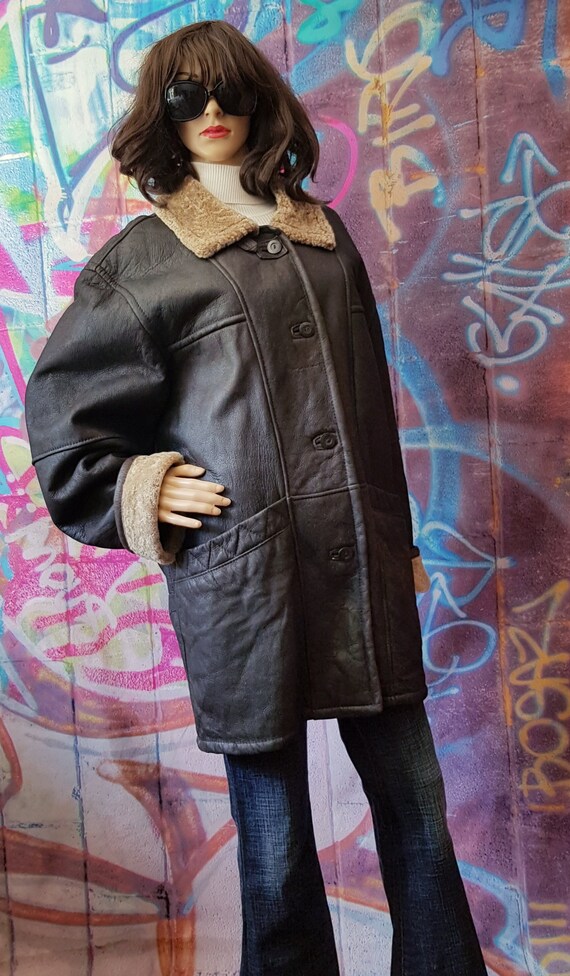 Gorgeous Vintage 1990s Black - Darkest Brown Leather Jacket With 
