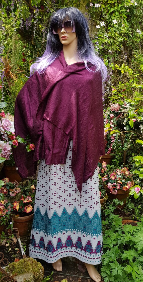 Vintage Shawl: Gorgeous Vintage 1990s Plum Purple… - image 5