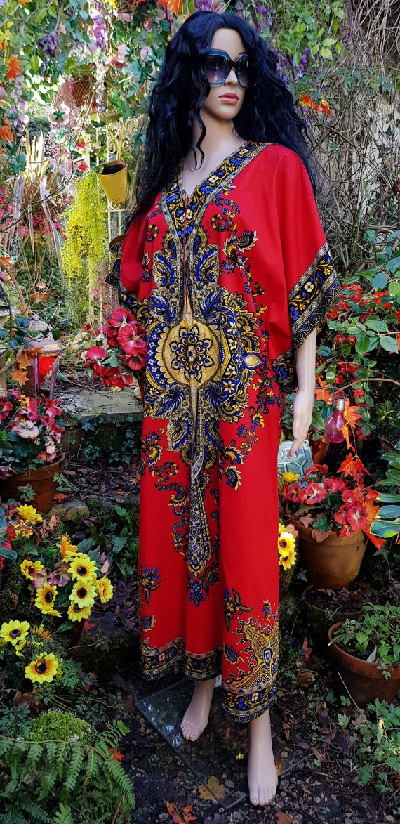 Lovely Vintage 1970s Red, Black and Yellow Cotton