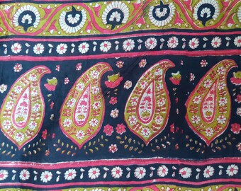 Vintage Shawl: Beautiful Vintage Indian Pure Silk Paisley and Floral Large Square Piano Shawl with Tassels