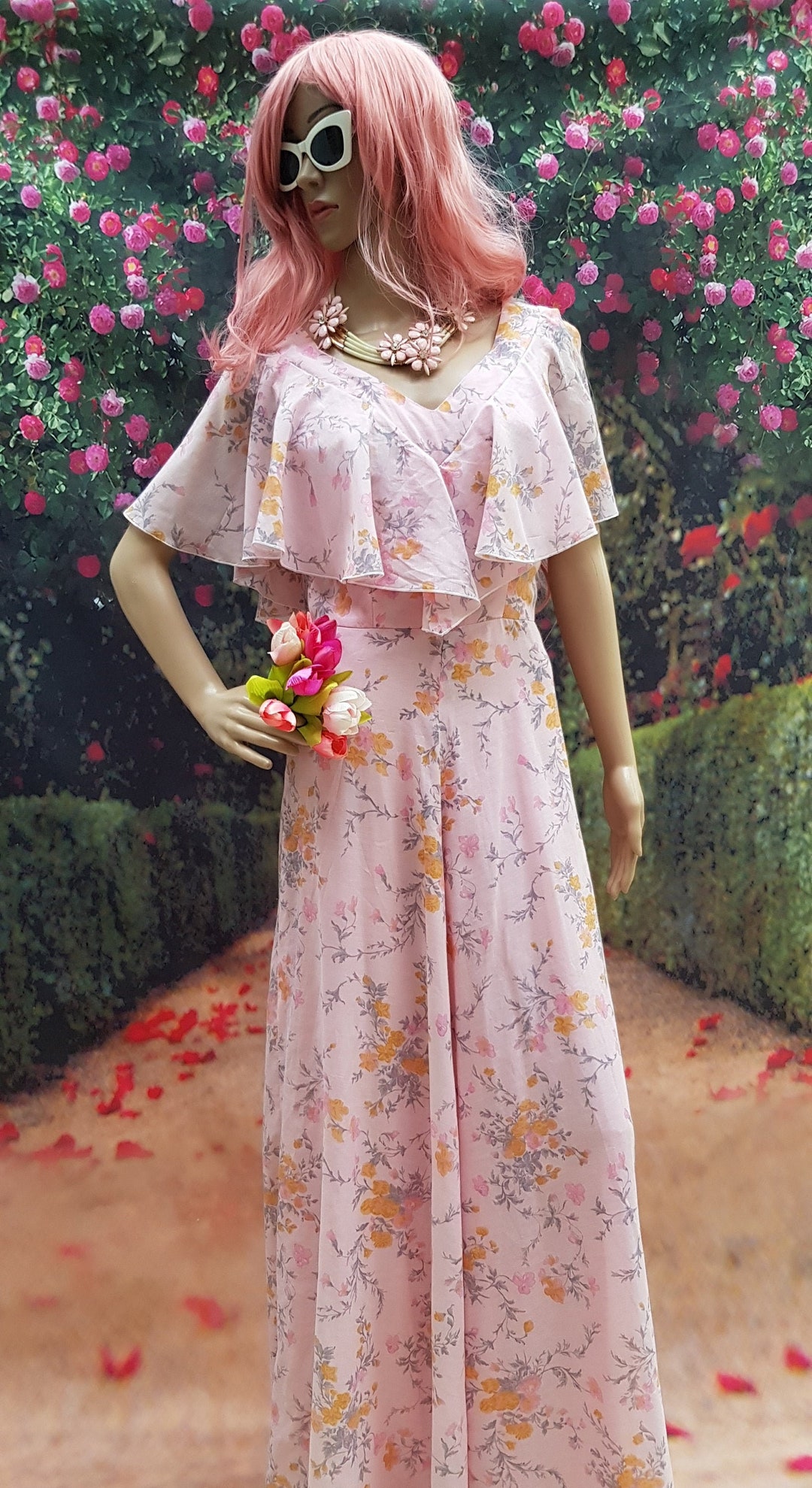 AI　70s Pale Pink Mexican Dress 1970's Pale Pink Mexican Cotton Dress , Traditional Oaxacan