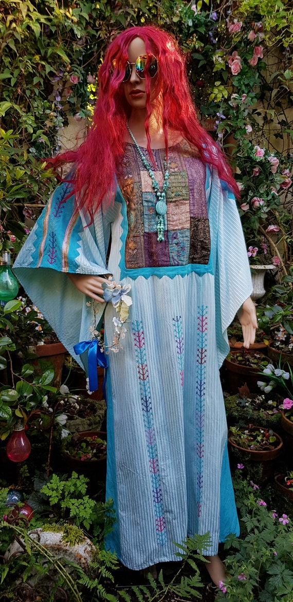 Vintage Kaftan: Epic Vintage 1970s Turqiouse Blue… - image 6