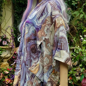 UK 10 US 6 Lovely Vintage Blue, Purple, Orange, Brown Sheer Chiffon Kimono Style Summer Jacket/Top image 7