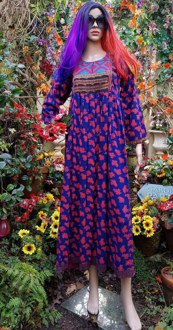 sachin and babi light blue dress 1970s 70s Pink Maxi Embroidered Dress main image 1