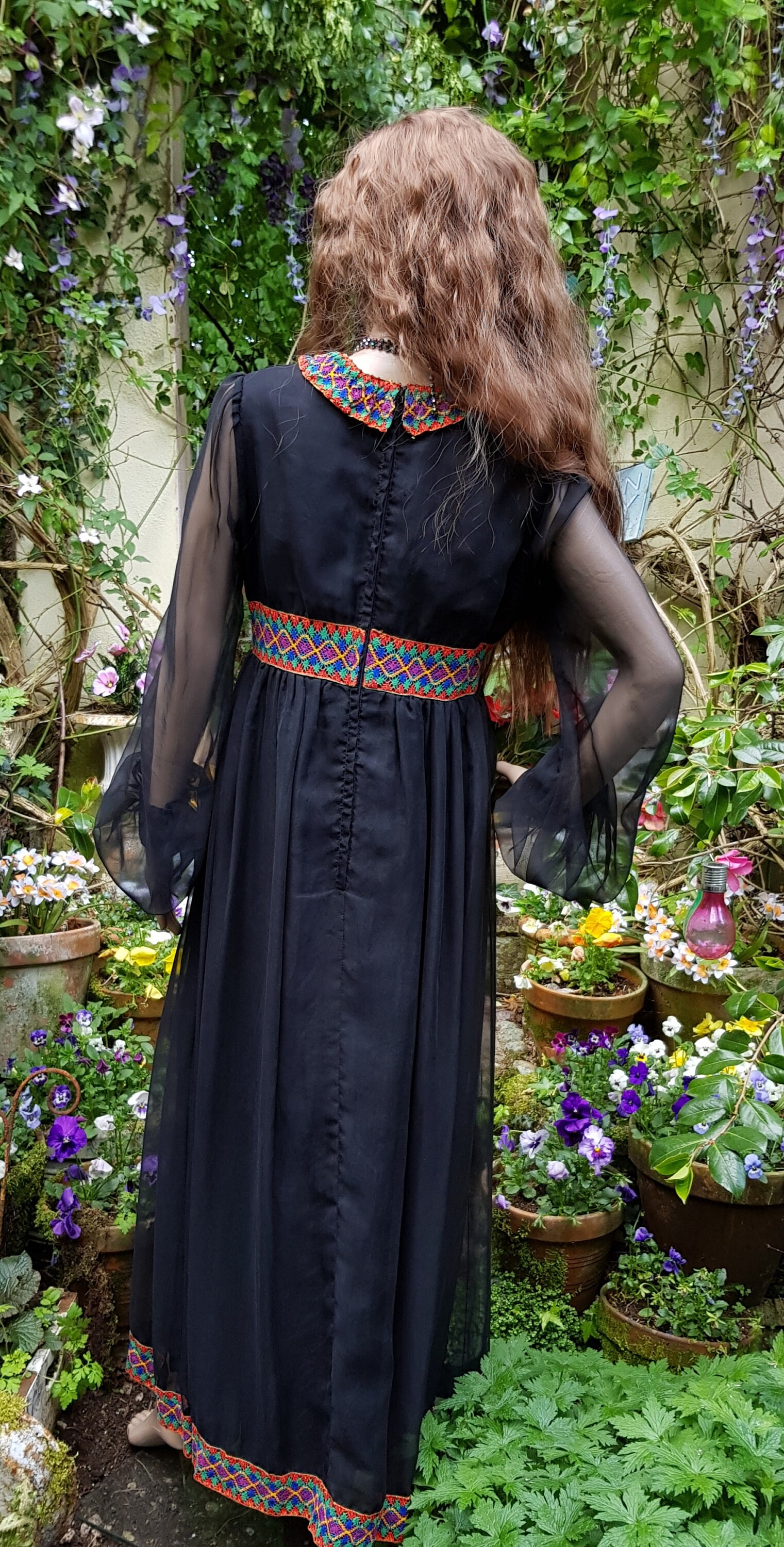 UK 10 (US 6) Gorgeous Vintage 1970's Black Chiffon Maxi
