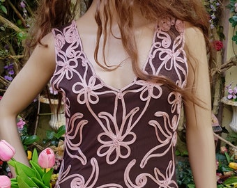 Phase Eight::ワンピース:UK12[RESALE] UK 10/12 (US 6/8) Gorgeous Vintage 2002 Brown and Pink Net