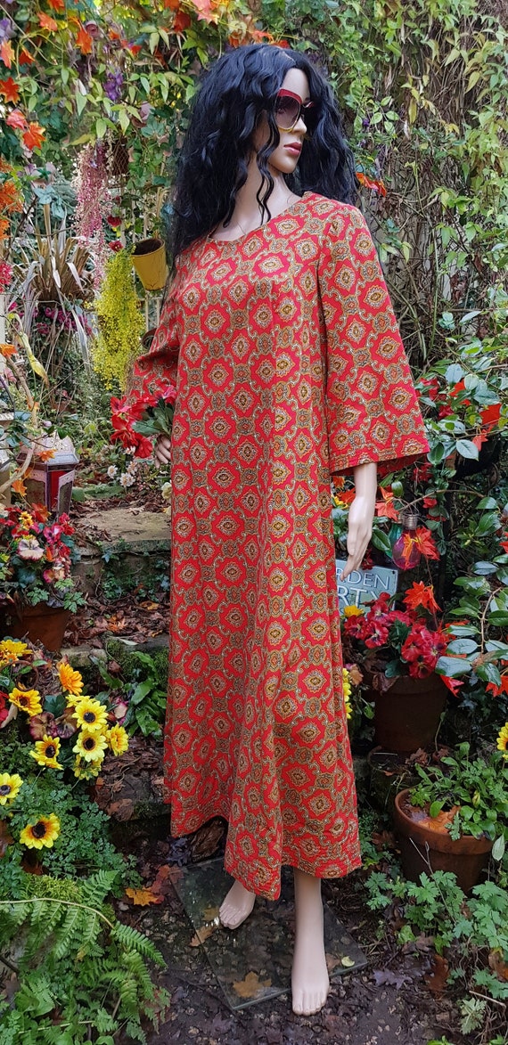 Vintage Kaftan: Gorgeous Vintage 1970s Red Green … - image 2