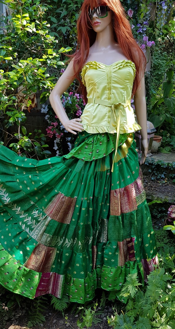 Vintage Skirt: Amazing Vintage Green and Burgundy… - image 3