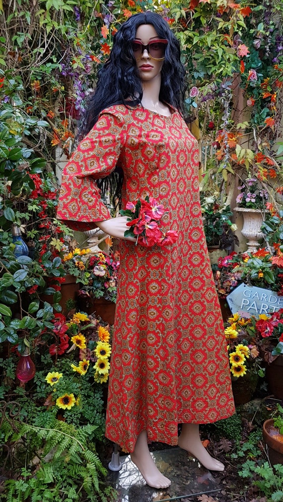 Vintage Kaftan: Gorgeous Vintage 1970s Red Green … - image 6