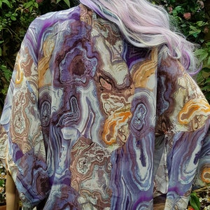 UK 10 US 6 Lovely Vintage Blue, Purple, Orange, Brown Sheer Chiffon Kimono Style Summer Jacket/Top image 10