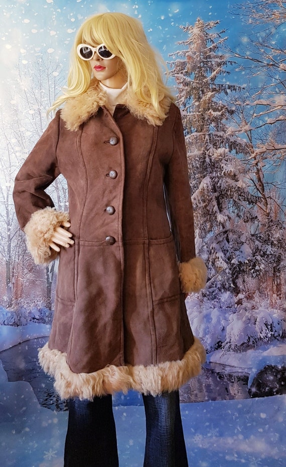 Lovely Vintage 1970s Mocha Brown and Cream Suede … - image 1