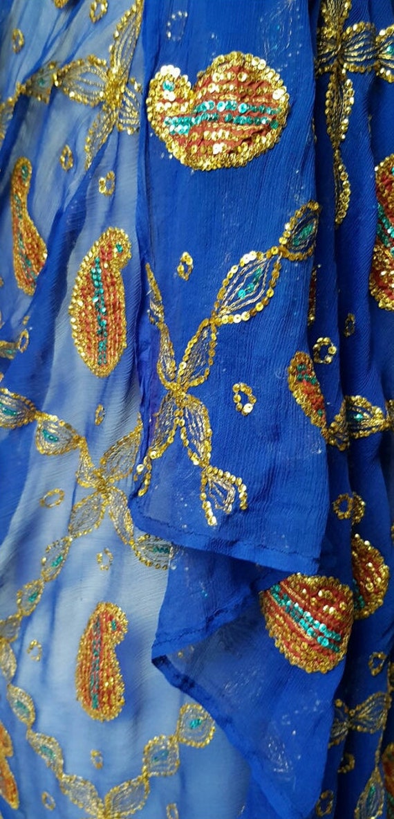 Vintage Shawl: Gorgeous Vintage Blue Silk Chiffon… - image 5