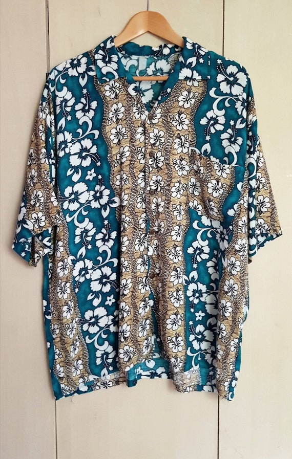 Vintage Men's Shirt: Funky Vintage Teal Blue Tropi